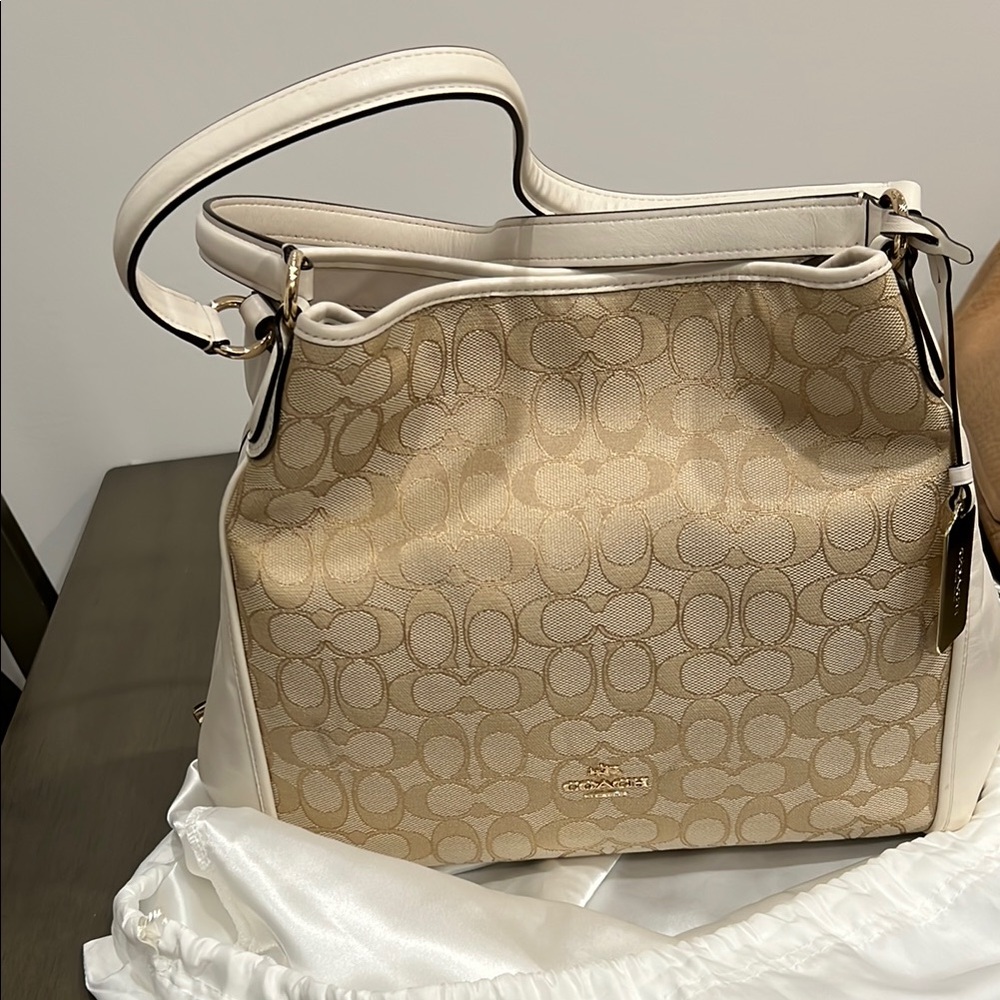Coach Beige and Cream Shoulder Bag